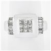 Image 1 : 18k White Gold 1.04 ctw Princess & Baguette Cut Diamond Square Geometric Ring