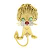 Image 1 : Vintage Ruth Satsky 18K Gold Emerald Tourmaline Diamond Textured Lion Brooch Pin