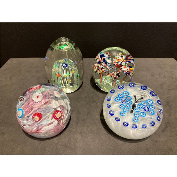 Four Art Glass Mille Fleur Paper weights