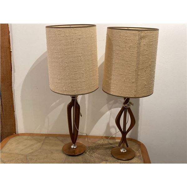 Matching Pair of MCM Teak Lamps