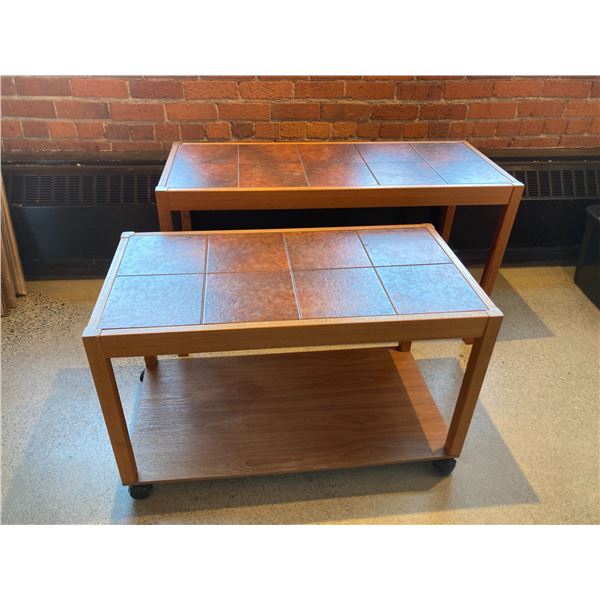 Vintage Danish Teak and Tile Top Table and Trolly