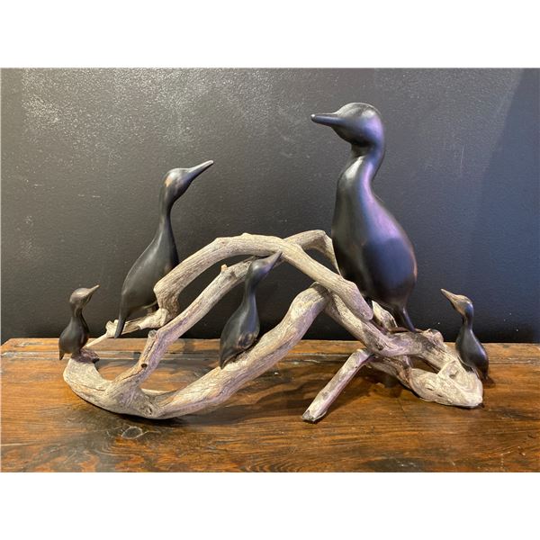 Cormorants Yellow Cedar Carved Bird Sculpture