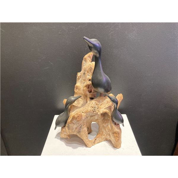 Cormorants Yellow Cedar Carved Bird Sculpture