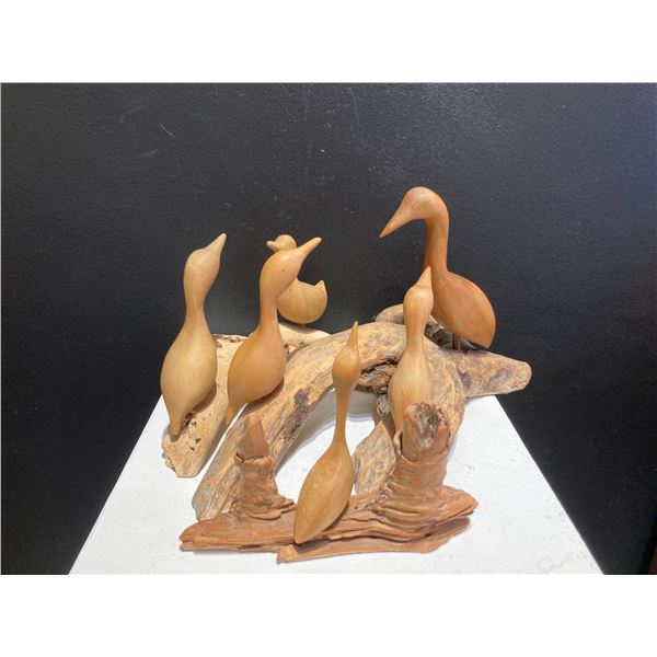 Three Cormorant Bird Sculptures