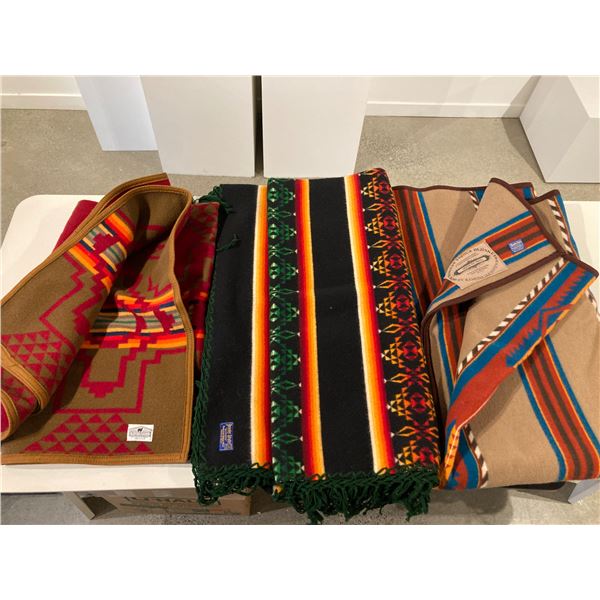 Two Vintage Pendleton Wool Blankets with a Woolen Mill Store Blanket