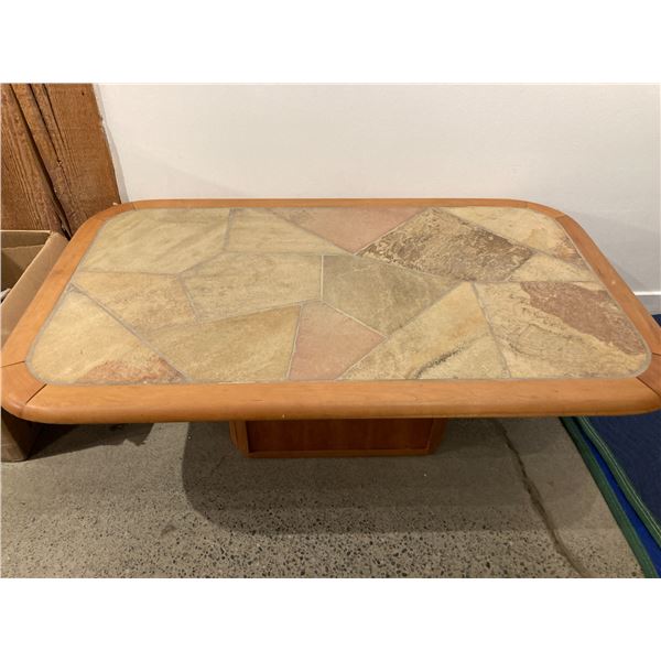 Teak and Tile Top Coffee Table