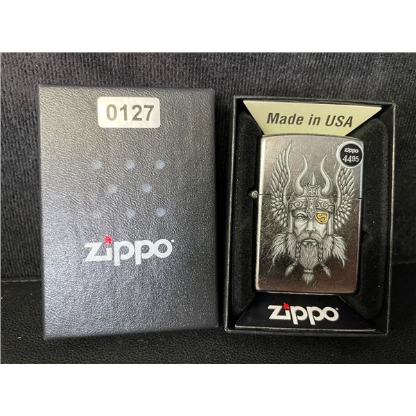 1 ZIPPO Viking Warrior Design Genuine Zippo Chrome Pocket Lighter - New in Box!