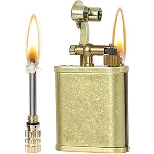 1 Refillable Vintage Brass Trench Lighter w/ Permanent Match - Brand New