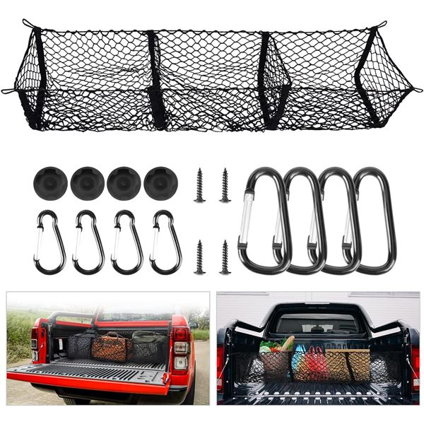 1 Detachable Cargo Storage Net/Trunk Bed Organizer (59") with 3-Pockets - Brand New