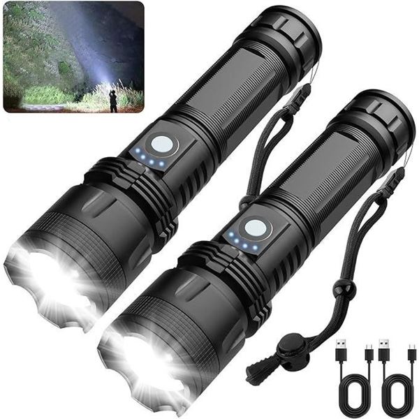 2-Pack of PowerStyle LED High-Power Tactical Flashlights - Rechargeable/Waterproof - Brand New