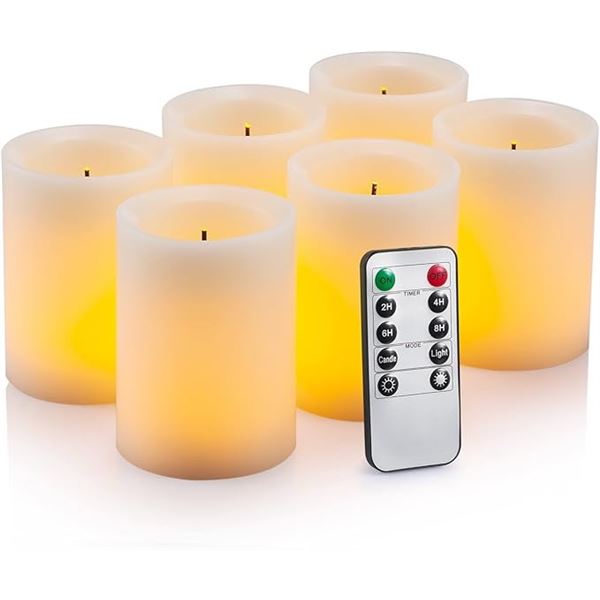 6-Pack of LED Flameless Candles with Remote Control - Real Wax - New