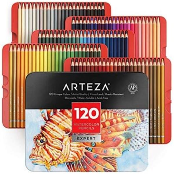 1 Arteza Professional 120 Unique Color Artist Quality Watercolor Pencils Set; Blendable - NEW!