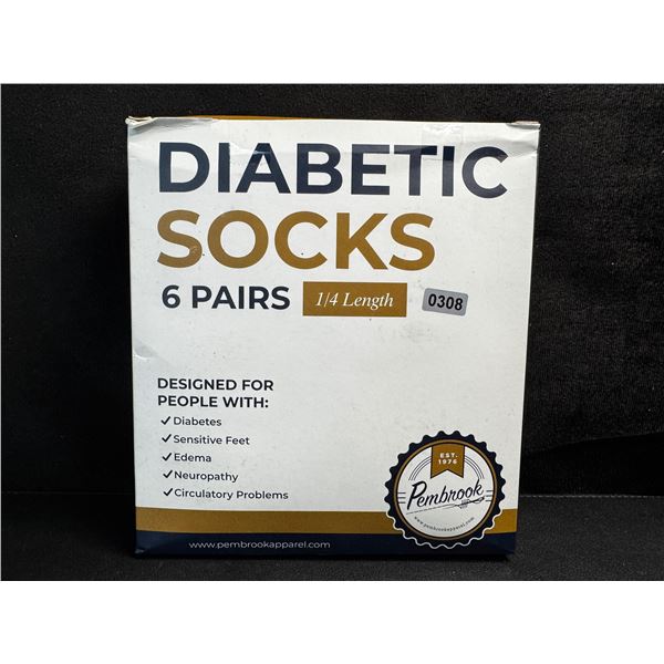 1 6-Pack of 1/4 Length Diabetic Socks - Gray/White/Black - New