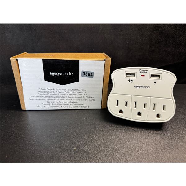 1 Amazon Basics 3 Outlet Surge Protector Wall Tap with 2 USB Ports - New