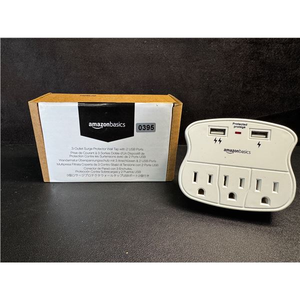 1 Amazon Basics 3 Outlet Surge Protector Wall Tap with 2 USB Ports - New