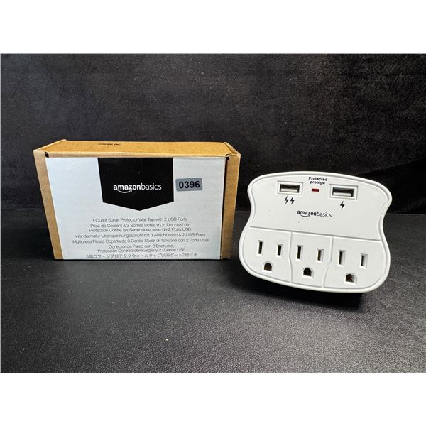 1 Amazon Basics 3 Outlet Surge Protector Wall Tap with 2 USB Ports - New