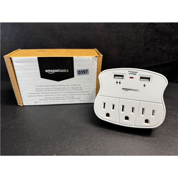 1 Amazon Basics 3 Outlet Surge Protector Wall Tap with 2 USB Ports - New