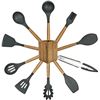Image 1 : 1 Grey Silicone Kitchen Utensil Set with Wood Holder - 11PC Kitchen Utensil Set - New