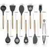 Image 5 : 1 Grey Silicone Kitchen Utensil Set with Wood Holder - 11PC Kitchen Utensil Set - New