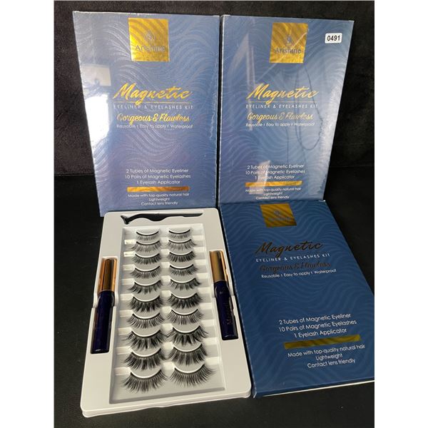 3 Arishine Magnetic Eyelashes & Eyeliner Kits (10 Pairs Each Kit) Easy to Apply/Reusable - New