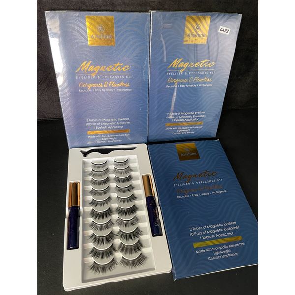 3 Arishine Magnetic Eyelashes & Eyeliner Kits (10 Pairs Each Kit) Easy to Apply/Reusable - New