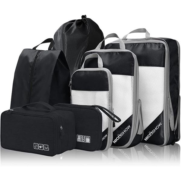 Nicoshow 7PC Packing Cubes Set/Travel Organizer Set; Maximizes Luggage Space - New