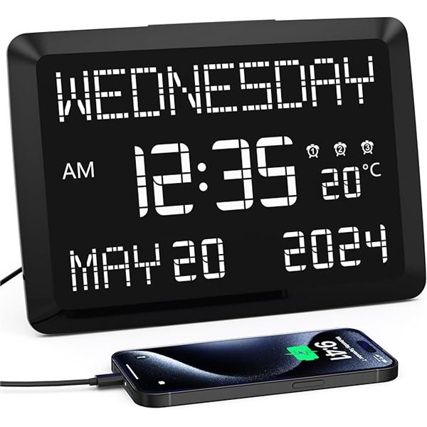 1 Large Display 11.5" LED Digital Calendar Clock for Seniors - New Sealed