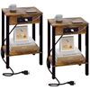 Image 1 : 2 Rustic Brown Side Tables/Nightstands with Built-In Charging Stations - New in Box (Assembly Req'd)
