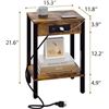 Image 2 : 2 Rustic Brown Side Tables/Nightstands with Built-In Charging Stations - New in Box (Assembly Req'd)