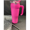 Image 1 : 1 Stacegeele 40oz Hot Pink Double-Wall Vacuum Insulated Tumbler w/ Handle & Straw - New