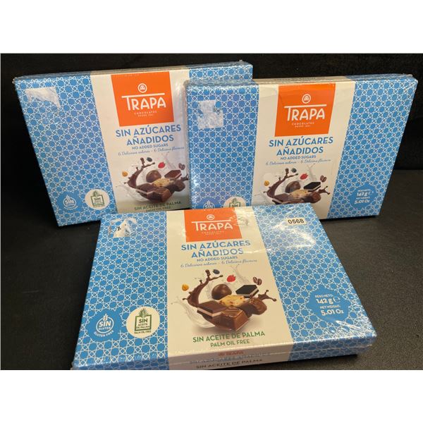 3 Boxes of Trapa No-Sugar Added Chocolates - 142g Per Box - New Sealed (BB: 09-04-2025)