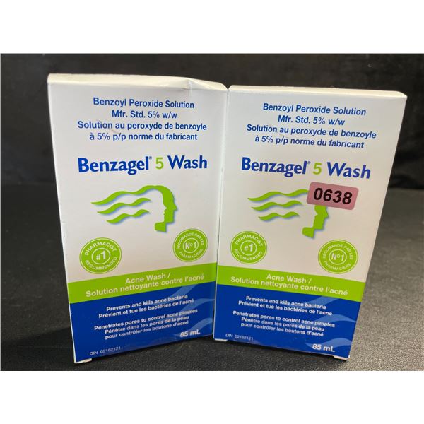 2 Benzagel 5% Benzoyl Peroxide Acne Wash; Prevents & Kills Acne Bacteria (85ml Each) - New