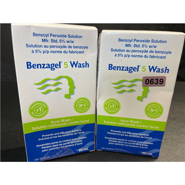 2 Benzagel 5% Benzoyl Peroxide Acne Wash; Prevents & Kills Acne Bacteria (85ml Each) - New
