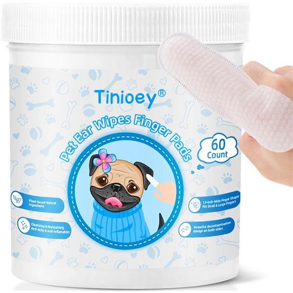 5 Boxes of Tinioey Pet Ear Wipes/Finger Pads for Cleaning Cat/Dog Ears (60 Pads Each) - New
