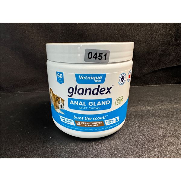 1 Container of 60 Glandex Anal Gland Soft Chews - Peanut Butter Flavour - New