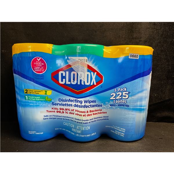 1 3-Pack of Clorox Disinfecting Wipes - 225 Wipes Total! - New