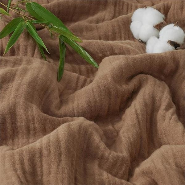 1 Queen Size Muslin Cotton Bamboo Blanket (90" x 90") by Pacific Home Fashion (Brown) New in Box
