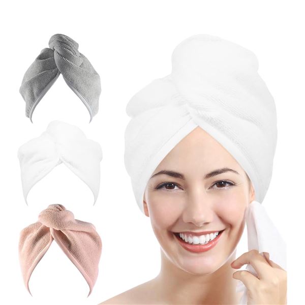 1 3-Pack of Assorted Colour Hair Drying Turbans/Towels - New