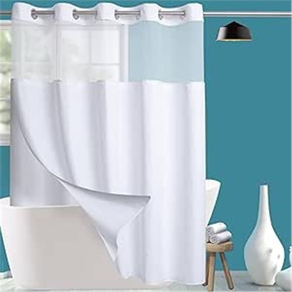 1 Fabric Waffle Weave Shower Curtain w/ Liner - 71" x 74" Size - White - New