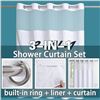 Image 3 : 1 Fabric Waffle Weave Shower Curtain w/ Liner - 71" x 74" Size - White - New