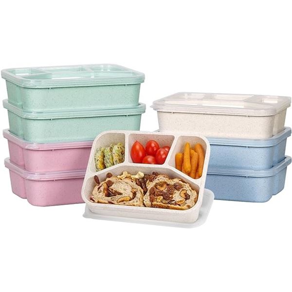 8-Pack of Bento Lunch Boxes (4-Compartments) Reusable 50oz Meal-Prep Containers - New