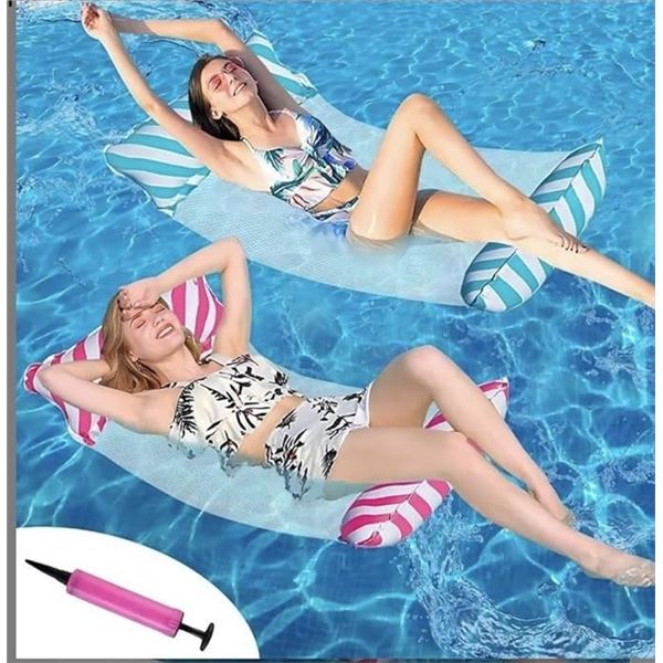 2 Packs of Inflatable Pool Hammock Swim Floats for Adults (2 Each/4 Total) - Pink/Blue - New