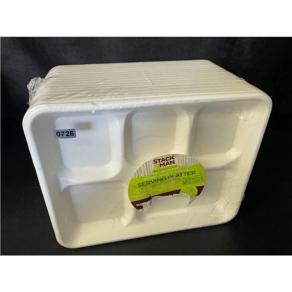 125PC Pack of White 5-Section Serving Plates/Platters (100% Compostable Plates) - New