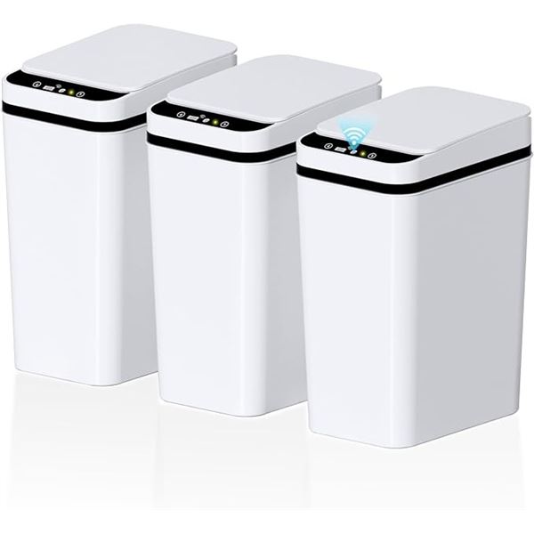 3-Pack of Touchless Automatic Trash Cans with Lids; Motion-Sensor Design (2.6 Gallon) - New