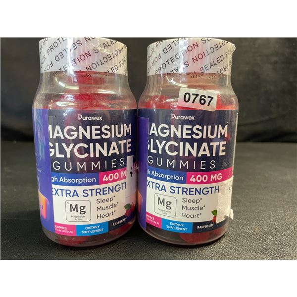 2 Bottles of Purawex Magnesium Glycinate Gummies (400MG Extra Strength) - New