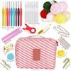 Image 4 : 1 Crochet Kit with Storage Pouch - Includes Ergonomic Hooks, Stitch Markers, Yarn, etc. - New