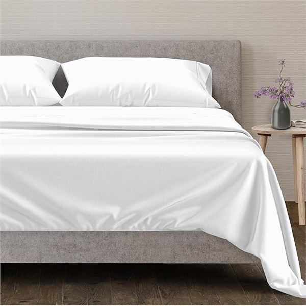 1 Mayfair Linen 4PC 600 Thread Count 100% Egyptian Cotton Sheet Set; Queen - White - NEW