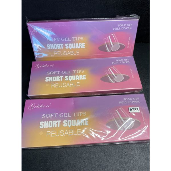 3 Packs of Gelike Soft Gel Square Nail Tips (300pcs Each) for DIY Gel Nails - New