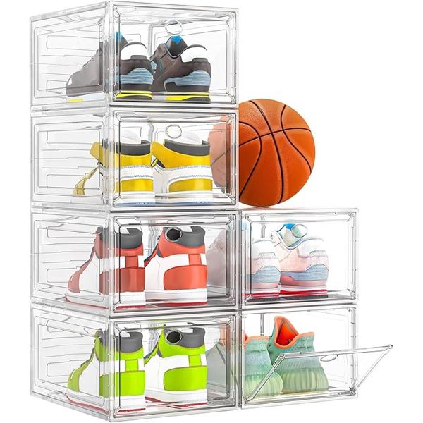 6-Pack of thick & Sturdy Clear Shoe Storage Organizers w/ Magnetic Doors - New in Box!