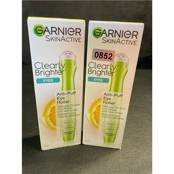 2 Garnier SkinActive Clearly Brighter Eyes Anti-Puff Eye Rollers (15ml) - New